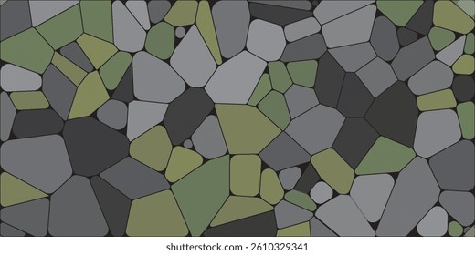 Stained glass colorful voronoi with fillet, vector abstract. Irregular cells background pattern. 2D Geometric shapes grid.