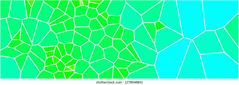 Stained glass colorful voronoi polygonal algorithm background, vector abstract. Irregular cells pattern. 2D Geometric shapes grid texture. Aspect Ratio 3:1