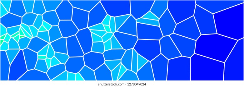 Stained glass colorful voronoi polygonal algorithm background, vector abstract. Irregular cells pattern. 2D Geometric shapes grid texture. Aspect Ratio 3:1