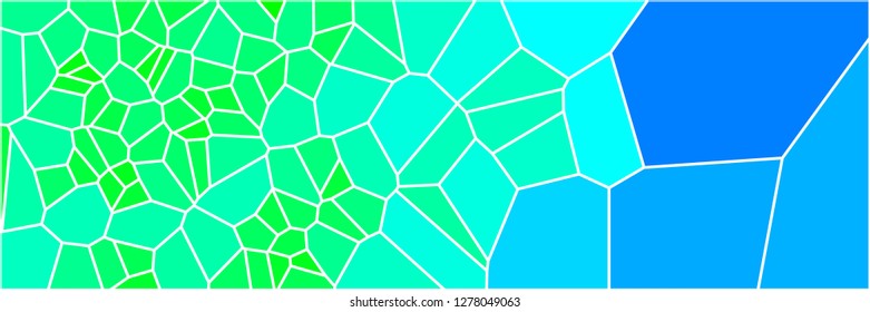 Stained glass colorful voronoi polygonal algorithm background, vector abstract. Irregular cells pattern. 2D Geometric shapes grid texture. Aspect Ratio 3:1
