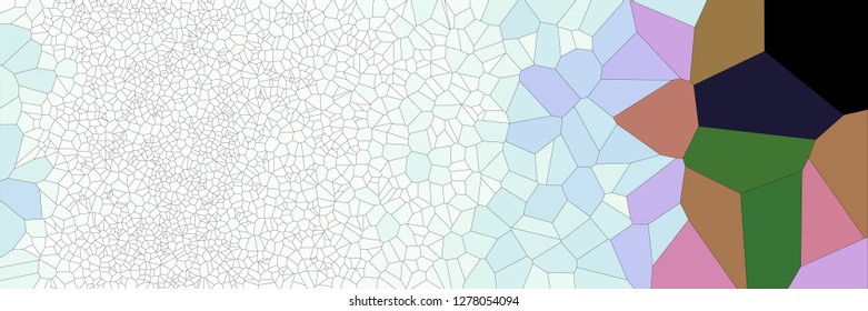 Stained glass colorful voronoi polygonal algorithm background, vector abstract. Irregular cells pattern. 2D Geometric shapes grid texture. Aspect Ratio 3:1