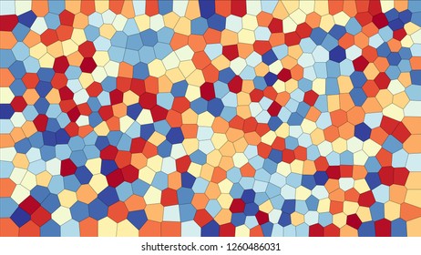 Stained glass colorful voronoi, vector eps abstract. Irregular cells background pattern. 2D Geometric shapes grid texture  