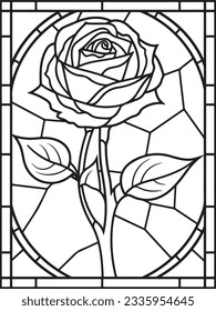 Stained glass coloring page. Black and white coloring page line art. Coloring book page for kids and adults. Coloring pages for adults.Vector line drawing. Hand drawn line sketch.