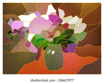  Stained glass coloured with pictures of flowers in a vase for your design