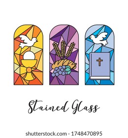 stained glass with Eucharist icons. vector illustration
