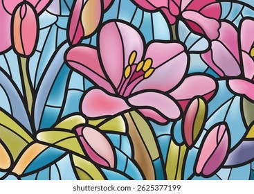 Stained glass floral design,  white border pattern, suitable for background, wallpaper and print materials.
