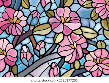 Stained glass floral design,  white border pattern, suitable for background, wallpaper and print materials.