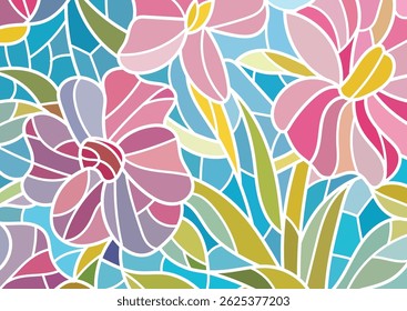 Stained glass floral design,  white border pattern, suitable for background, wallpaper and print materials.