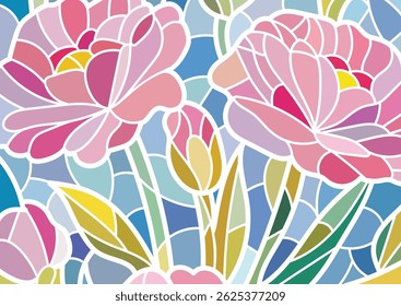 Stained glass floral design,  white border pattern, suitable for background, wallpaper and print materials.