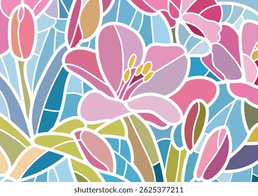 Stained glass floral design,  white border pattern, suitable for background, wallpaper and print materials.