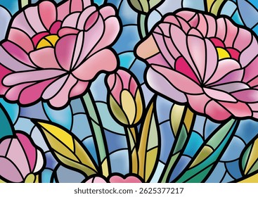Stained glass floral design,  white border pattern, suitable for background, wallpaper and print materials.