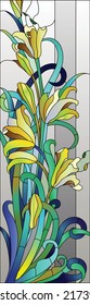 Stained glass Floral pattern with yellow flowers l Gladioli stained glass window
