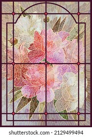 Stained glass flowers. Vertical Art Nouveau Lattice Painting