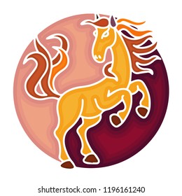 stained glass, horse gallops, on two legs, yin yang