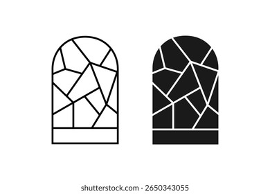 Stained Glass Icon Colorful Religious Window Pattern Traditional Gothic Design Christian Church Art Illustration Line Art Black Outline Isolated on White Background Spiritual Symbol