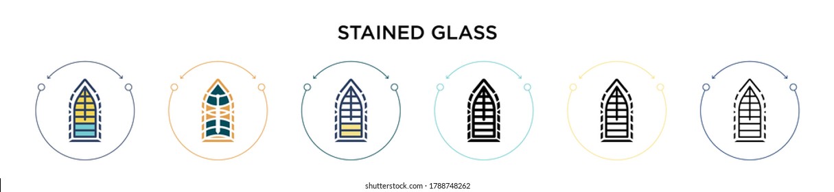 Stained glass icon in filled, thin line, outline and stroke style. Vector illustration of two colored and black stained glass vector icons designs can be used for mobile, ui, web