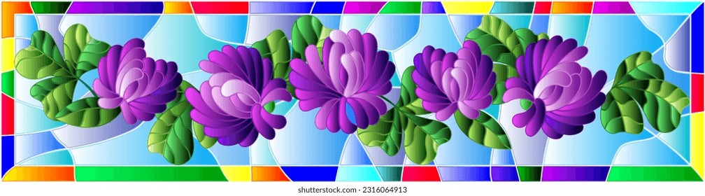 Ilustración de vidrio manchado con flores de trébol abstractas sobre un fondo claro en un marco brillante