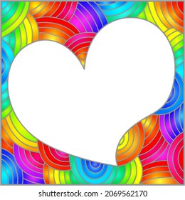 Stained glass illustration with an abstract rainbow frame with a heart inside, rectangular image