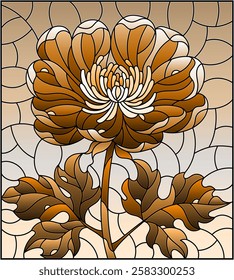 Stained glass illustration with a beautiful  flower against a sky, tone brown