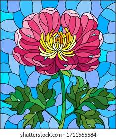 Stained glass illustration with a beautiful pink flower  against a blue sky