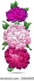 Stained glass illustration with bouquet of carnations, flowers isolated on a white background