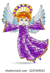 A stained glass illustration with a cute baby angel, an angel isolated on a white background