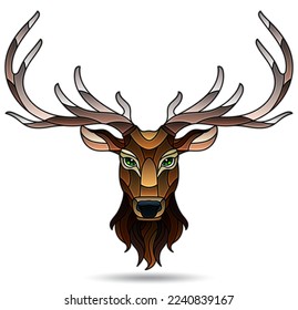 Stained glass illustration with a elk head, animal isolates on white background