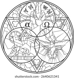 stained glass illustration father, son and holy spirit
