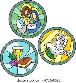 Stained Glass Illustration Featuring Christian Symbols