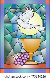 Stained Glass Illustration Featuring Communion Related Items