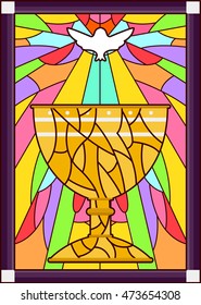 Stained Glass Illustration Featuring Dove Hovering Stock Vector ...