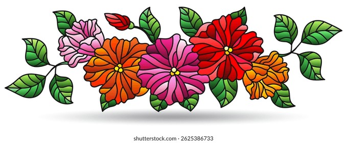 Stained glass illustration with floral arrangement , isolated on a white background