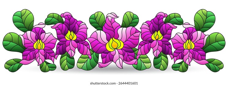 Stained glass illustration with orchid flowers , flowers isolated on a white background