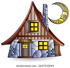 Ilustração de vitral com casas rústicas, casas isoladas em um fundo branco