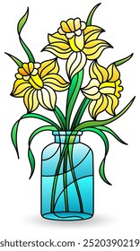 Bunte Glasgrafik mit Stillleben, Vase mit Blumen einzeln auf weißem Hintergrund