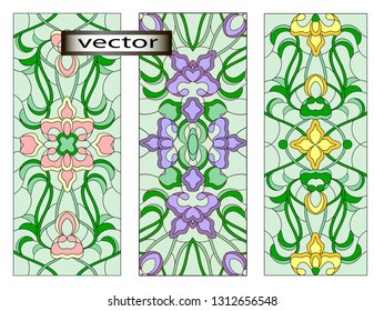 Stained glass illustration vector, stencil template stained glass colored glass with painting, stylized art Nouveau for printing on glass, home decor, Windows