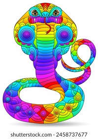 Stained glass illustrations with bright snakes cobras, animals isolated on a white background