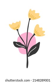 Stained glass modern illustration of a yellow flower. Vector poster or flat postcard