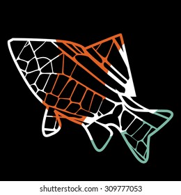 stained glass mosaic  to any surface with gold bright colorful marine fish 