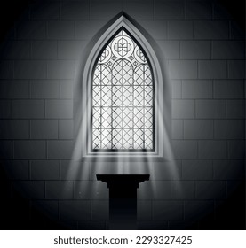 Mosaico de vidrio manchado templo de la iglesia catedral ventanas composición de luz con vista monocroma de los rayos de luz ornamentales ilustración vectorial