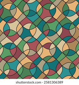 stained glass mosaic. color repetitive background with crisscrossed curves. vector illustration. seamless pattern. fabric swatch. wrapping paper. continuous design template for textile, apparel, linen