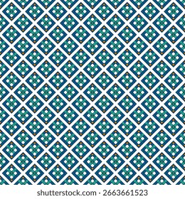 Padrão de mosaico de vidro manchado sem costura. Impressão étnica. Ornamento de pavimento de azulejos cerâmicos. Diamantes repetidos, fundo simétrico dos quadrados. Papel de parede ornamental oriental. Papel digital abstrato vetorial