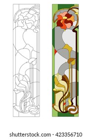 Stained glass pattern with red stylization flower 
