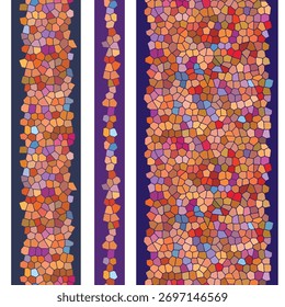 Stained glass pattern - seamless multicolored   mosaic border. Set of different template. Vector clipart	