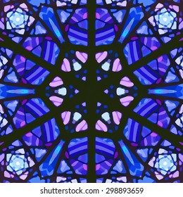 Stained glass pattern. Seamless symmetrical background template.  Multicolored vivid design element. Bright and beautiful kaleidoscopic texture for design uses