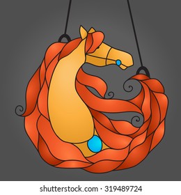 Stained glass pendant on a string, for your interior. Vector illustration with a horse