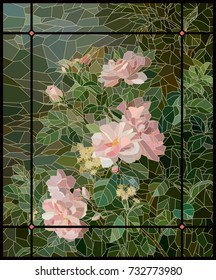 Stained Glass Roses Painting in Frame