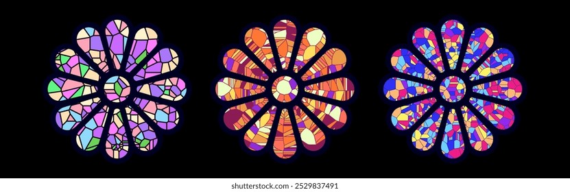 Stained glass rosette vector illustration set