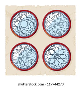 Stained glass round window, 1, vector