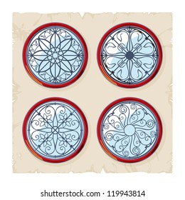 Stained glass round window, 3, vector